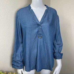 Michael Kors Blue Lightweight V-Neck Pullover Blouse Size M
